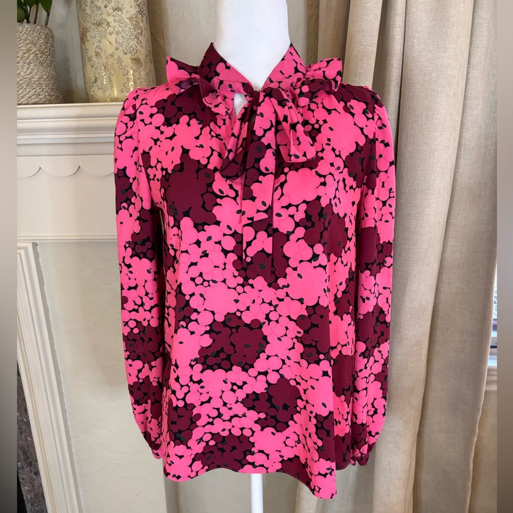Kate Spade New York woman’s silk pink and red ruffle blouse size xs
